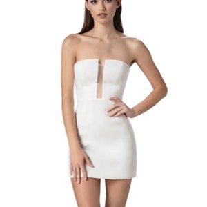 Dress the Population Chloe Illusion Inset Strapless Minidress in Off White - S